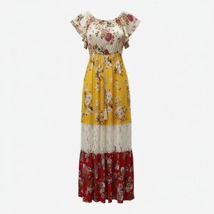 New Umgee Floral Print Peasant Style Maxi Dress